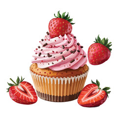 Delicious Cupcake with Strawberry and Pink Frosting for Sweet Treat Lovers