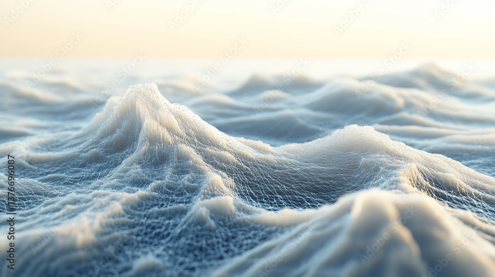 Aufkleber sea wave emotion. fluid waviness of a soft surface. 3d illustration of a field of strings twisted in
