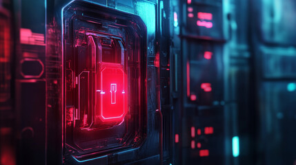 Obraz premium Cybersecurity online. Concept of global network protection. 3D illustration of a futuristic digital lock. Neon light and a ball of desires from polygonal elements