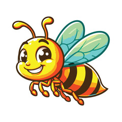 Cute Cartoon Bee with Big Eyes and Smiling Expression for Kids