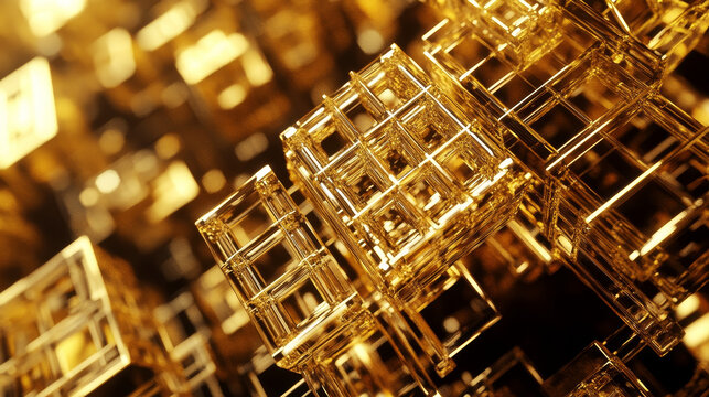 Global information network is based on Blockchain technology. Visual concept of data processing and storage. Decentralized database. A polygon network merges many blocks into a global array
