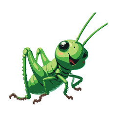 Cute Cartoon Green Grasshopper with Big Eyes and Smile for Kids