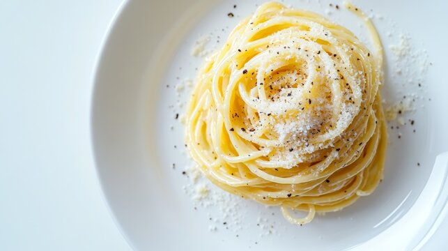 Classic italian cacio e pepe pasta dish with cheese and black pepper