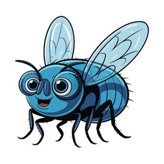 Adorable blue cartoon fly with big eyes and a smiling expression, perfect