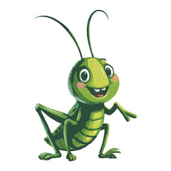 Cute Cartoon Green Grasshopper with Big Eyes and Smile for Kids