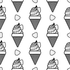 hand draw strawberry ice cream seamless pattern