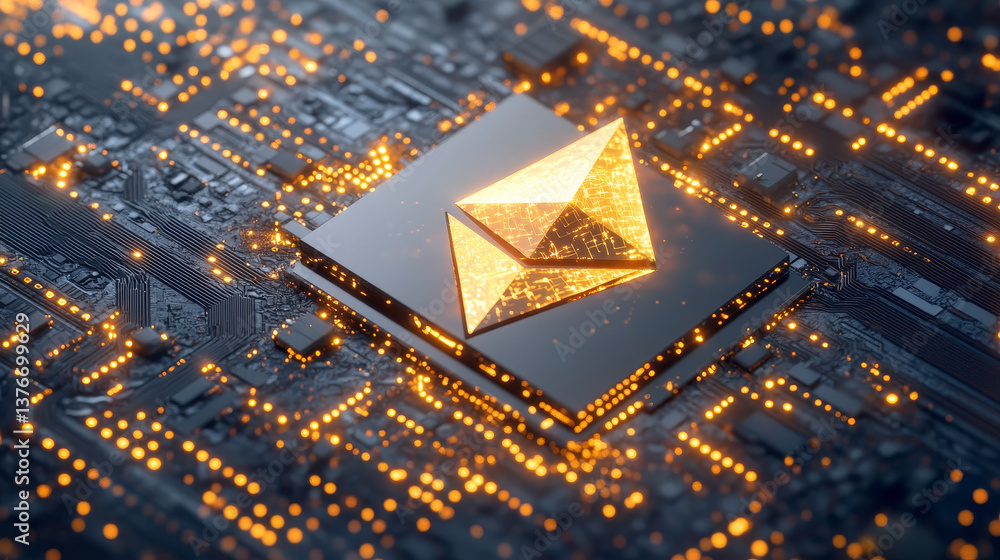 Poster quantum computer. global network technology blockchain. digital world of future. 3d illustration bac