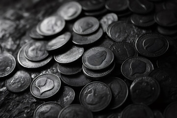 Close up of tarnished silver coins forming a background, symbolizing wealth, savings, or numismatics