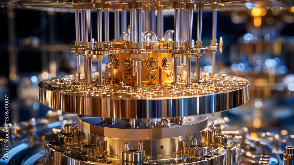 Poster quantum processor innovative concept of computing machines. 3d illustration of streaming data proces