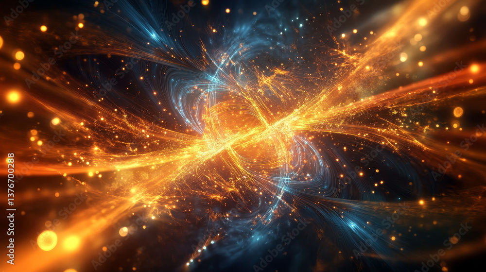 Poster quantum processor innovative concept of computing machines. 3d illustration of streaming data proces