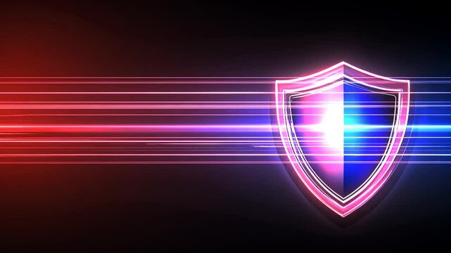 Dynamic cybersecurity shield with speed lines, protection abstract visuals motion