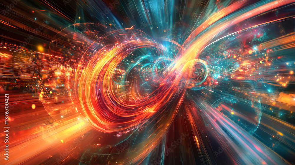 Poster quantum processor innovative concept of computing machines. 3d illustration of streaming data proces