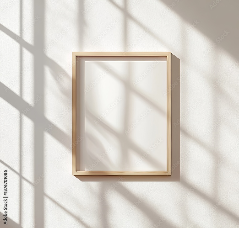 Poster beige-painted wall featuring a square frame mockup in a close-up view, generated through 3d renderin