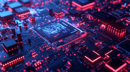 Fototapeta premium AI and global data. Robot, chat bot, android and digital evolution of robotics. Future processor development technologies. 3D illustration of quantum cyberspace