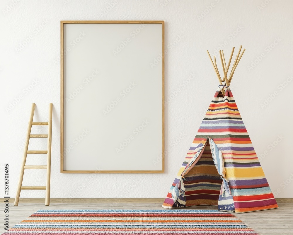 Poster create a mock-up poster frame within a hipster room featuring a scandinavian style interior backgrou