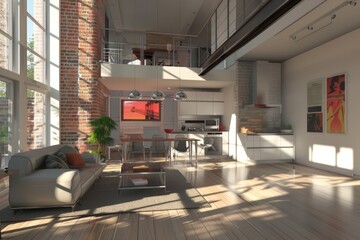Interior of a modern loft apartment kitchen