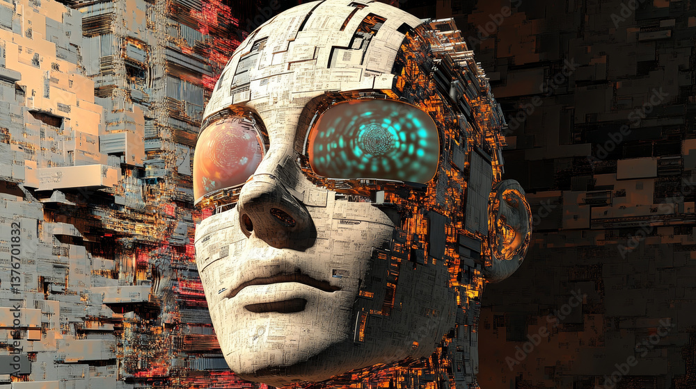 Poster robot, chat bot, android and digital evolution of robotics. future processor development technologie
