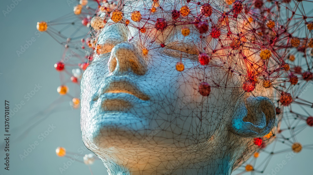 Poster data stream. neural network, artificial intelligence and digital business. 3d illustration of electr