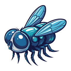 Cute Cartoon Blue Fly with Big Eyes and Wings for Kids