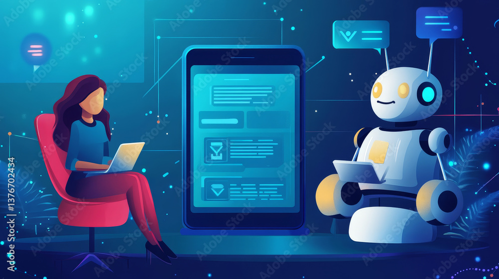 Poster secure chat, chat bot, network communication. artificial intelligence in global cyberspace 3d illust