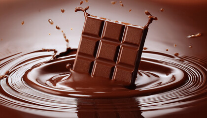 Delicious Melted Chocolate with Gourmet Dark Chocolate Bar. Sweet cocoa dessert.
