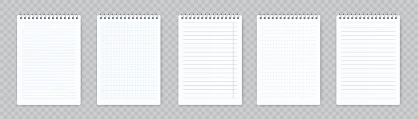 Set of notepad vector layouts. Spiral notebook or organizer sheets