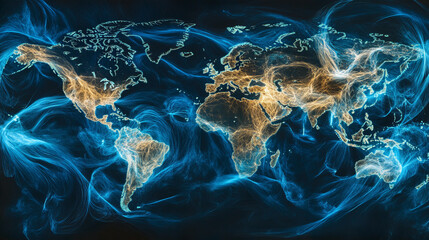 World map and global communication network. Raster illustration