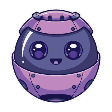 Cute Cartoon Purple Robot Bug with Big Eyes and Smiling Expression for Kids