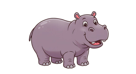 Fototapeta premium Cartoon Hippo Standing with a Smiling Face Illustration Isolated on White