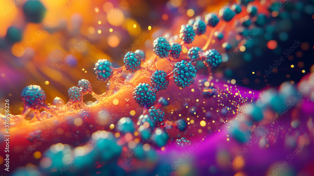 Poster dna genome research. laboratory experiments in genetic engineering. dna helix code decoding. 3d illu
