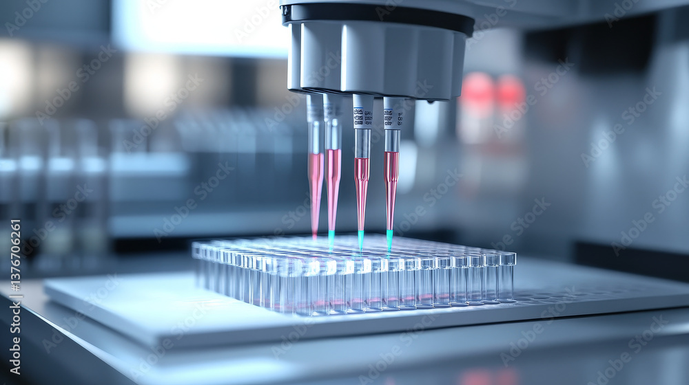 Poster dna genome research. laboratory experiments in genetic engineering. dna helix code decoding. 3d illu