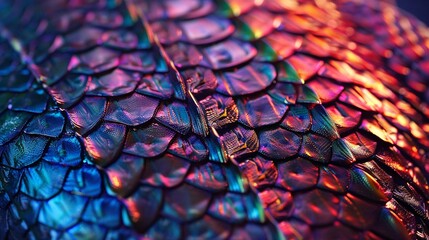 Macro Close-Up of Shimmering Reptilian Skin in Vivid Colors
