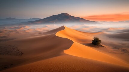 Sunrise over desert dunes