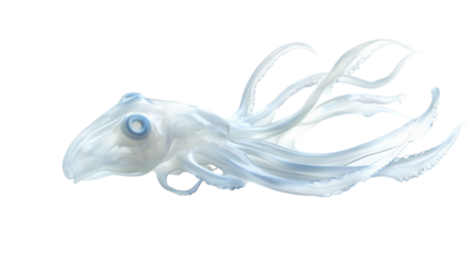 Fresh squid with soft, translucent skin and visible tentacles, lying naturally. Isolated on white background.