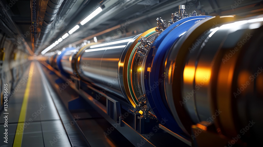 Poster atomic reactor. experiments with the hadron collider. investigation of the structure of an atom. 3d 