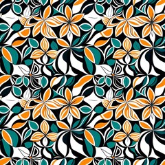 A black and orange floral pattern on a white background.