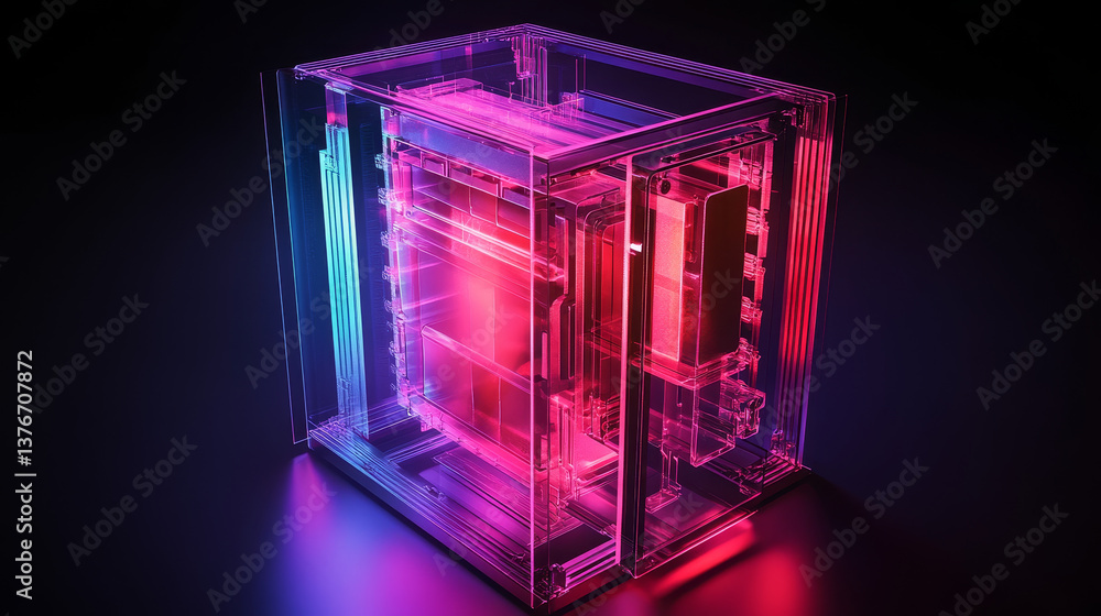 Poster secured network 3d illustration. protection of private data. hexagonal clusters of quantum architect