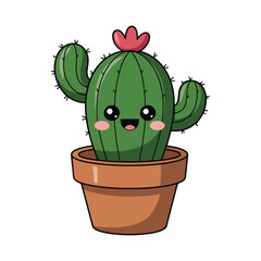 Cute Cartoon Cactus with Big Eyes and Smiling Expression for Kids