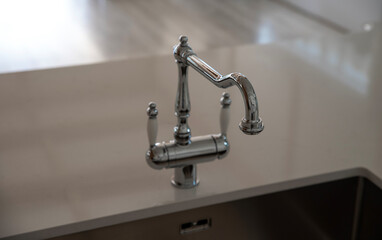 Chrome-plated two-handle kitchen faucet