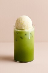 iced matcha with vanilla ice cream