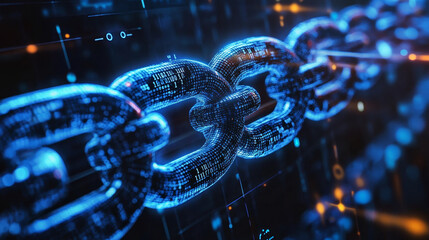 Obraz premium Smart city, digital future, quantum computer, cybersecurity, blockchain technology. 3D illustration of an information field with a block structure