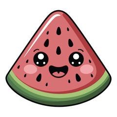 Cute Cartoon Watermelon Slice with Big Eyes and Smiling Expression for Kids