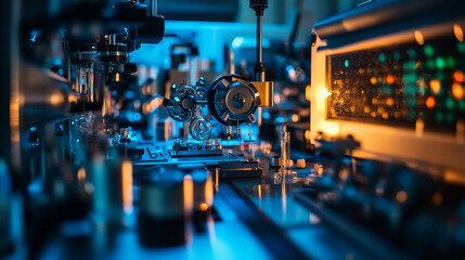 Laboratory, molecules, crystal lattice. Nanotech research in biochemistry, chemistry, biology, microbiology. 3d illustration of molecule and laboratory test tubes on medical background