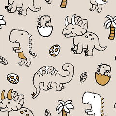 Obraz premium Simple Dinosaurs seamless pattern. Colorful design for kids cloth, wallpaper, and any backgrounds.