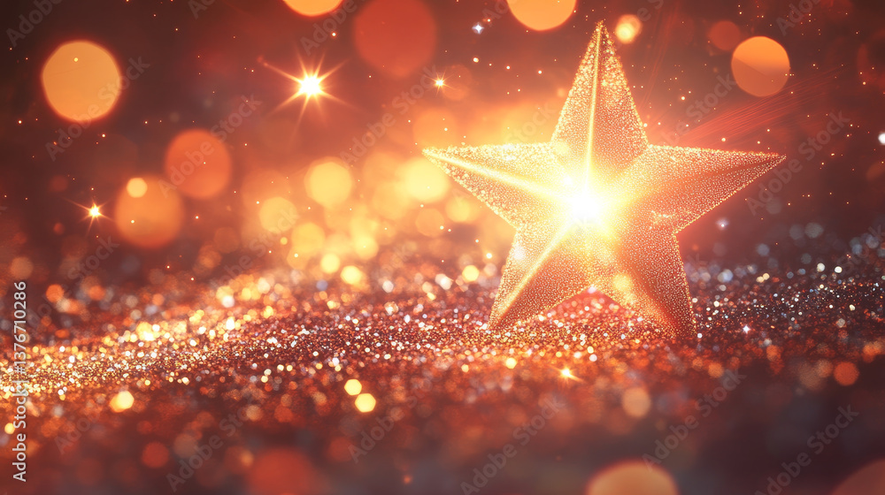 Poster abstract tech background. shining star. glowing polygon network with bokeh effect. 3d illustration o
