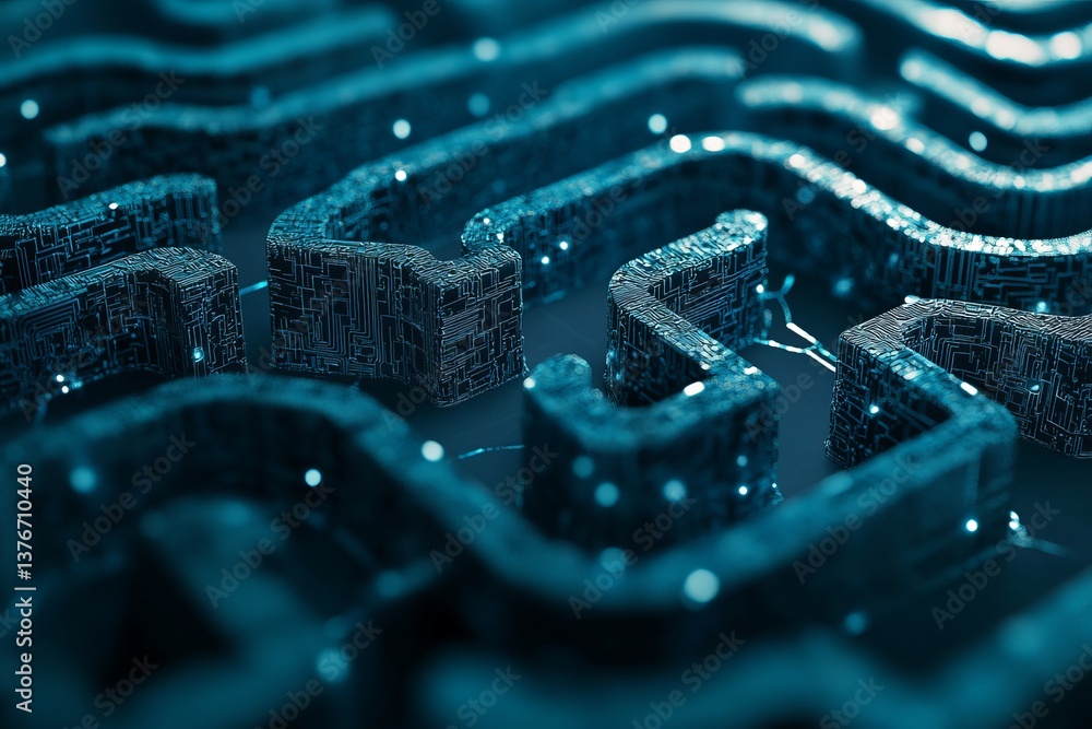 Poster abstract digital circuit board technology background deep blue network pattern futuristic design mod