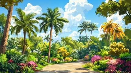 Fototapeta premium A popular arboretum with exotic palm trees growing picture
