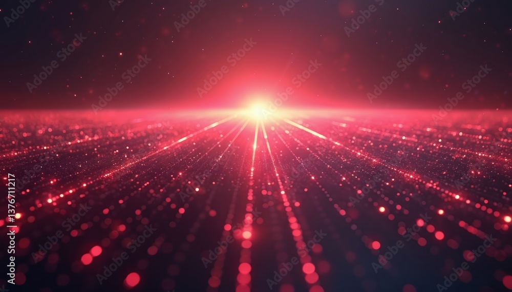 Poster Futuristic digital AI technology themed backdrop. High-resolution digital grid extends towards horizon in darker tones. Abstract concept for business, tech innovation, data processing, cyberspace.