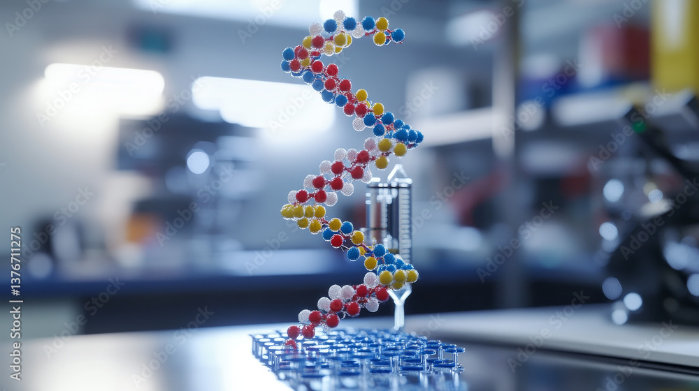 Poster molecule 3d illustration. computer simulation and laboratory experiments. decoding genome. virtual m