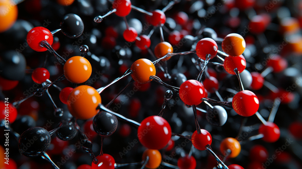 Poster molecule 3d illustration. computer simulation and laboratory experiments. decoding genome. virtual m